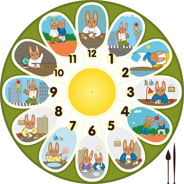 Clock Rabbit Schoolchild — Stock Vector