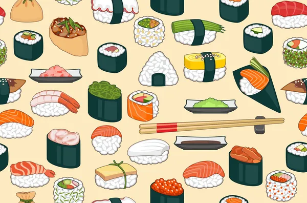 Sushi fondo sin costuras — Vector de stock