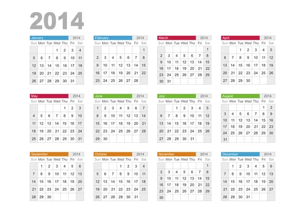 Calendario 2014 — Archivo Imágenes Vectoriales