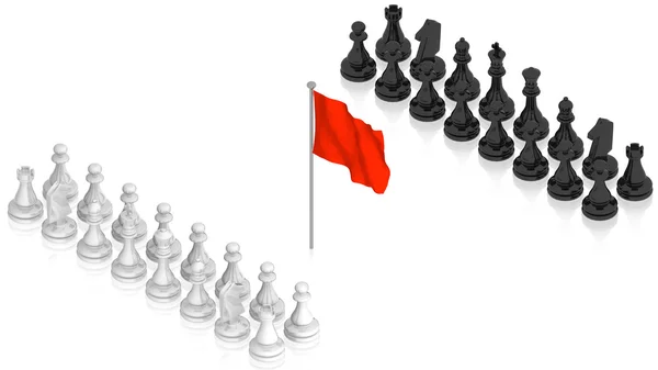 赤い旗とのチェスの戦い — ストック写真