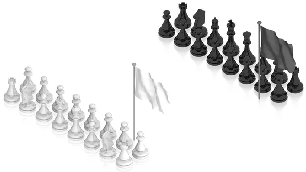 Batalha de xadrez com bandeira branca — Fotografia de Stock