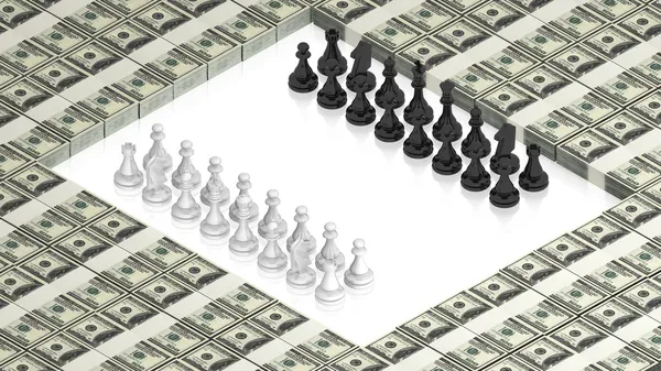 Chess battle on paper dollars — Stock Photo, Image