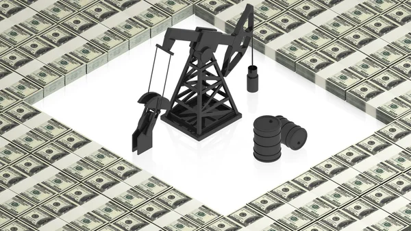 Нафтовий деррік з доларами — стокове фото