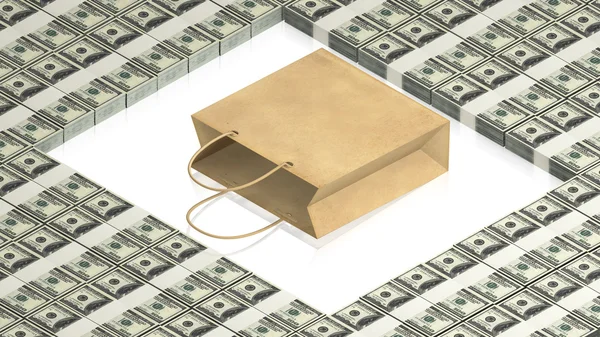Paper bag with dollars — Stock Photo, Image