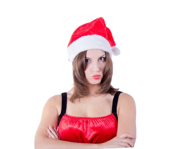 Ritratto di bella ragazza che indossa il cappello di Babbo Natale — Foto Stock