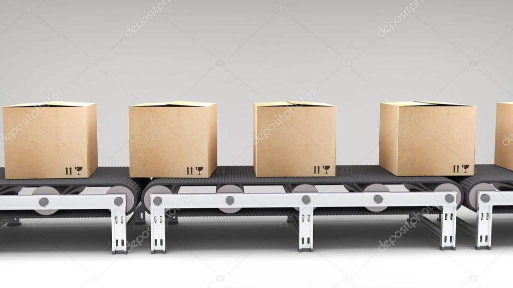 Conveyor belt with cartons — Stock Photo © Dukekom 45561189