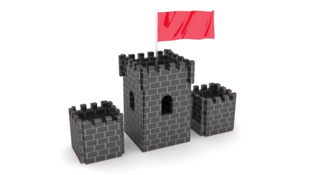 Castillo con bandera roja — Vídeos de Stock