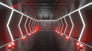 Uzay gemisi tüneli arka planı. 3d hazırlayıcı.