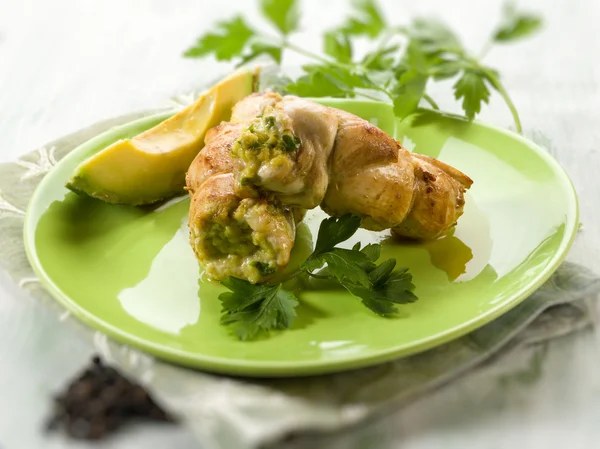 Rolled up with avocado cream and parsley, selective focus — Stock Photo, Image