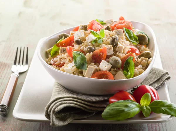 Vegetarian rice salad with tofu and brown rice — Stock Photo, Image