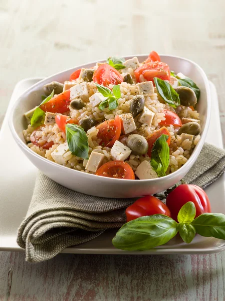 Vegetarian rice salad with tofu and brown rice — Stock Photo, Image