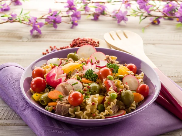 Cold mixed pasta salad with tuna — Stockfoto