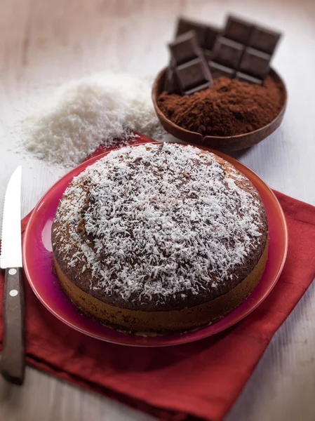Cake with chocolate and coconut, selective focus — Stock Photo, Image