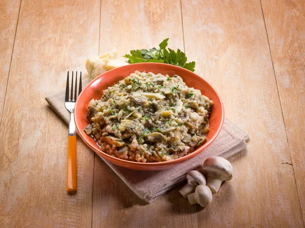 Risotto de cebada con setas — Foto de Stock