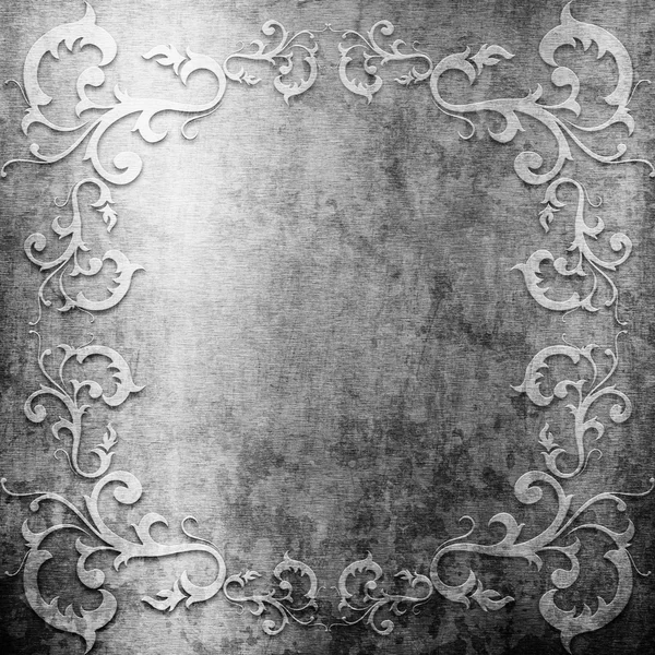 Prata placa de metal com ornamento clássico — Fotografia de Stock