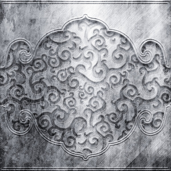 Silver metal plate with classic ornament