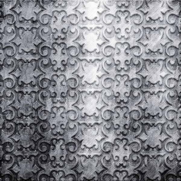 Stříbrná kovová deska s klasickým ornament — Stock fotografie