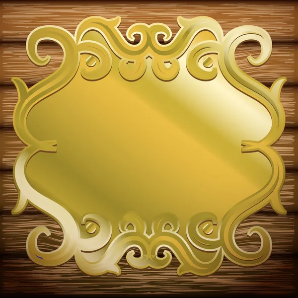 Золотая тарелка на деревянном фоне — стоковый вектор