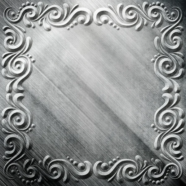 Prata placa de metal com ornamento clássico — Fotografia de Stock