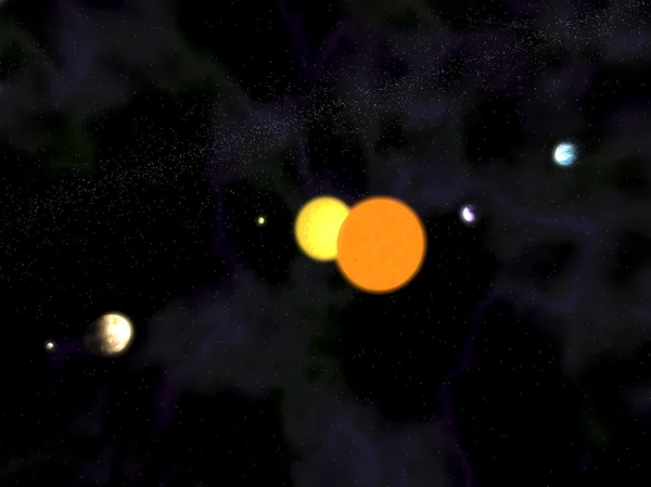 Beş gezegen ile ikili yıldızlar — Stockfoto