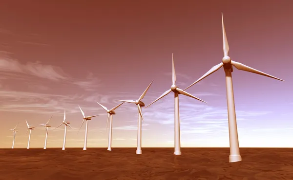 Seascape of offshore wind turbines during sunset — Stock Photo, Image