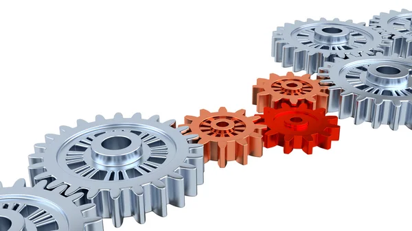 Silver Gears with one Red — Stock Photo, Image