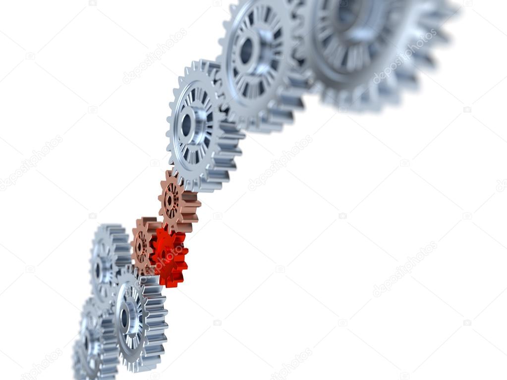 Some Silver Gears blurred with one Red