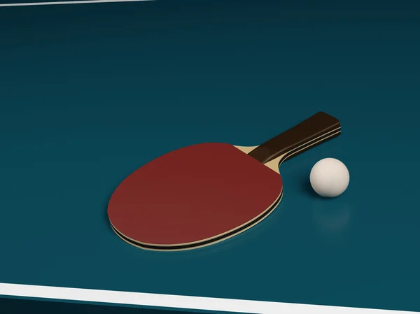 One Racket with a Ball on a Table Tennis — Stock Photo, Image