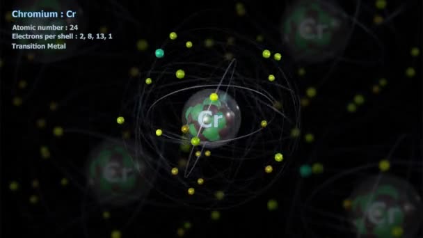 Diğer Atomlarla Birlikte Sonsuz Yörüngede Elektronu Olan Chromium Atomu — Stok video