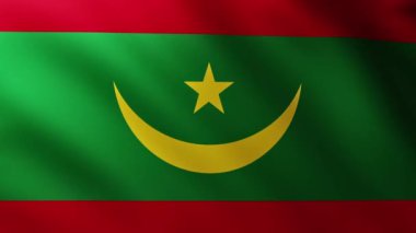 Büyük Moritanya Bayrağı rüzgarda dalgalanan tam ekran arka plan