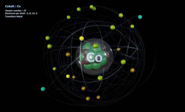 Átomo Cobalto Com Núcleo Elétrons Com Fundo Preto — Fotografia de Stock