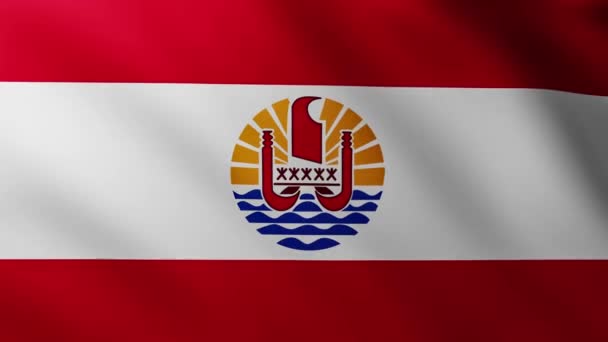 Μεγάλη Σημαία Της Γαλλικής Πολυνησίας Νησιά Πλήρους Οθόνης Φόντο Φτερουγίζει — Αρχείο Βίντεο