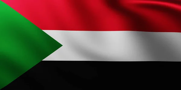 Grote Vlag Van Soedan Fullscreen Achtergrond Wind Met Golfpatronen — Stockfoto