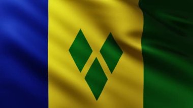 Saint Vincent ve Grenadines Adaları 'nın Büyük Bayrağı Rüzgarda dalgalanan tam ekran arka plan