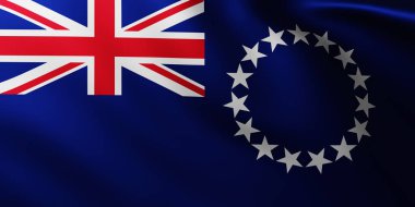 Cook Adaları 'nın büyük bayrağı dalga desenleriyle rüzgarda tam ekran arkaplan