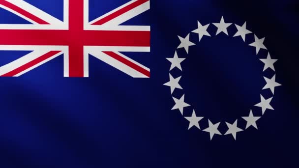 Large Flag Cook Islands Fullscreen Background Fluttering Wind — Stock Video