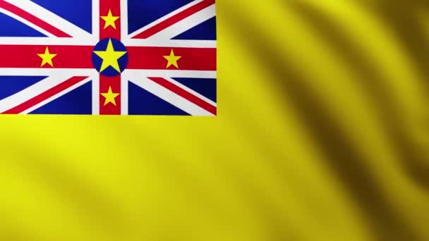 Large Flag Niue Island Fullscreen Background Fluttering Wind Wave Patterns — Stock Video