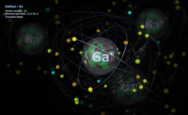 Atom Galu Szczegółowym Rdzeniem Jego Elektronów Atomami Tle — Zdjęcie stockowe