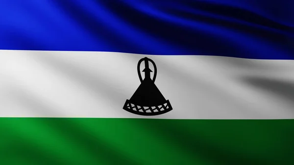 Große Flagge Von Lesotho Hintergrund Wind Mit Wellenmustern — Stockfoto
