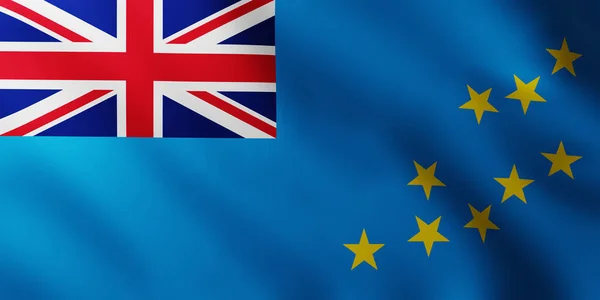 Stor Flagga Tuvalu Öarna Fullskärmsbakgrund Vinden Med Vågmönster — Stockfoto