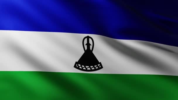 莱索托大旗全屏背景在风中飘扬 波浪形飘扬 — 图库视频影像