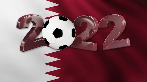 Calcio 2022 Design Rosso Con Una Bandiera Del Qatar Sullo — Foto Stock