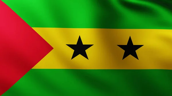 Duża Flaga Sao Tome Principe Pełnym Ekranie Tła Wietrze Wzorami — Zdjęcie stockowe