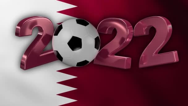 2022年足球在卡塔尔国旗上与卡塔尔颜色的轮换 — 图库视频影像