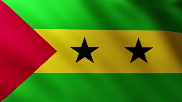 Gran Bandera Santo Tomé Príncipe Fondo Pantalla Completa Revoloteando Viento — Vídeo de stock