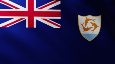 Large Flag of Anguilla Island fullscreen background fluttering in the wind with wave patterns