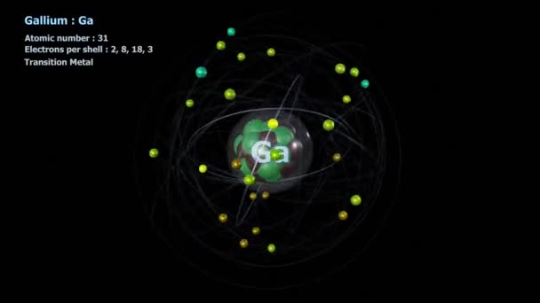 Atom Gallium Electrons Infinite Orbital Rotation Black Background — Wideo stockowe