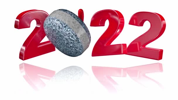 Curling Stone 2022 Design Infinite Rotation White Background — стоковое видео
