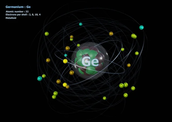 Atom Germanium Detailed Core Its Electrons Black Background — Foto de Stock