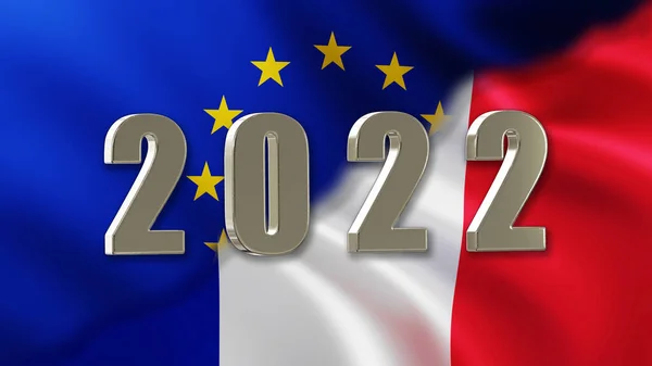 Large Silver Design 2022 Combined Europe French Flag Background — Stockfoto
